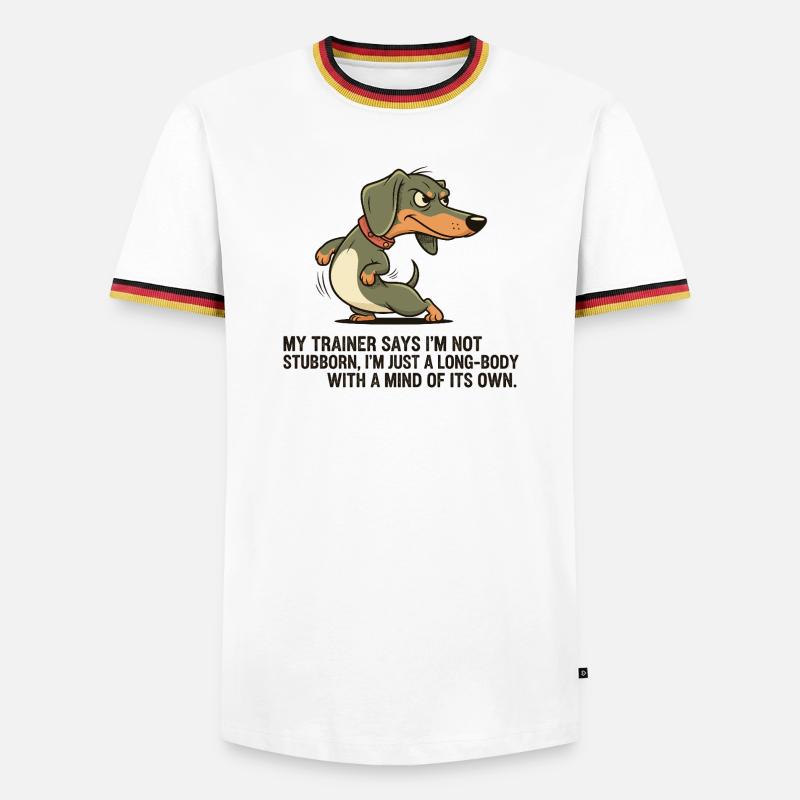 Langkörper mit eigenem Kopf - Männer Kontrast-T-Shirt - Weiß/Dreifarbig