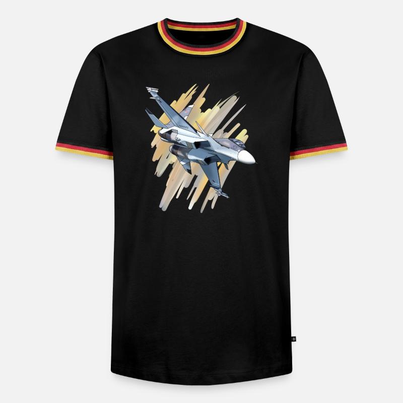 Fighter jet in dynamic design - Men's Ringer Shirt - black/tricolour