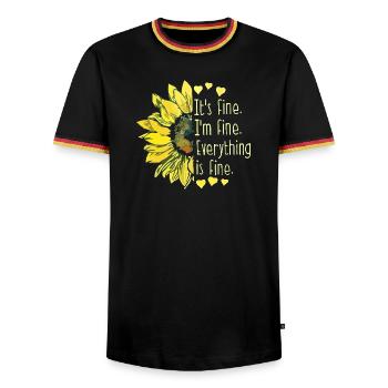 Sunflower Fine Mantra Tee - Men's Ringer Shirt - black/tricolour - Front - AI Model Male 178 light (178cm) & AI Model Male 185 light (185cm)