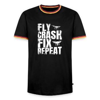 Fly_Crash_Fix_Repeat - Men's Ringer Shirt - black/tricolour - Front - AI Model Male 178 light (178cm) & AI Model Male 185 light (185cm)