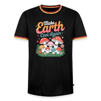 Make Earth Cool Again Kawaii Mushroom Nature - Men's Ringer Shirt - black/tricolour - Front - AI Model Male 178 light (178cm) & AI Model Male 185 light (185cm)