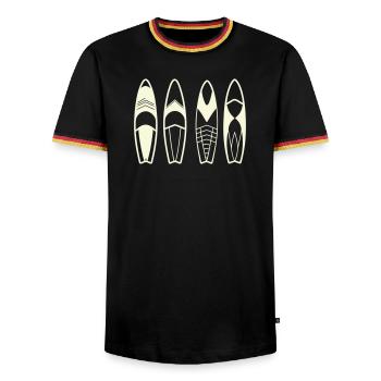 Minimalistische abstrakte Surfbretter - Männer Kontrast-T-Shirt - Schwarz/Dreifarbig - Vorne - AI Model Male 178 light (178cm) & AI Model Male 185 light (185cm)