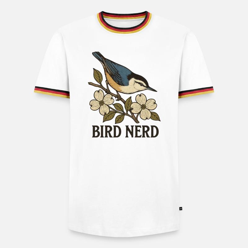 Eleganter blau-schwarzer Singvogel Vogel Nerd - Männer Kontrast-T-Shirt - Weiß/Dreifarbig