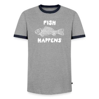 Fish Happens – Funny Fish Skeleton Design - Men's Ringer Shirt - grey/navy  - Front - AI Model Female 172 light (172cm) & AI Model Male 178 light (178cm)