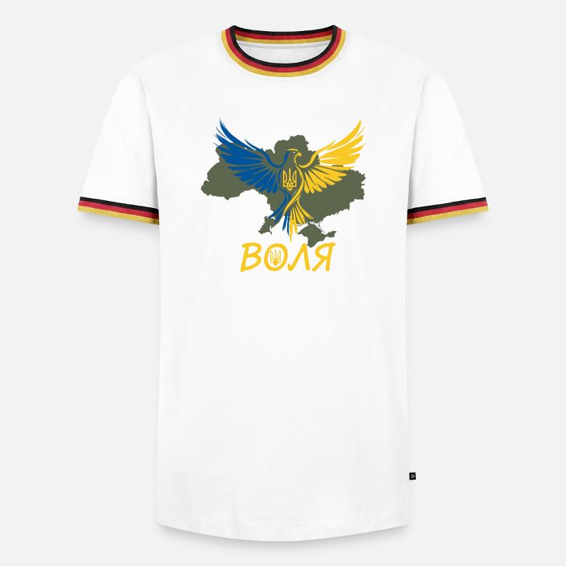 Volya Eagle on Ukraine Map - Men's Ringer Shirt - white/tricolour
