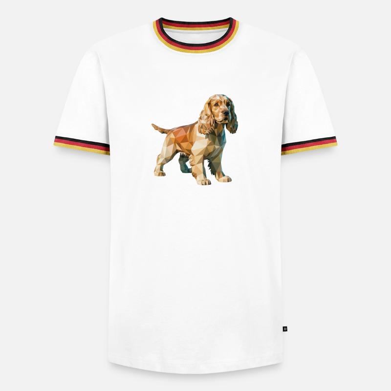 Cocker Spaniel - Cooles Low-Poly-Logo - Männer Kontrast-T-Shirt - Weiß/Dreifarbig