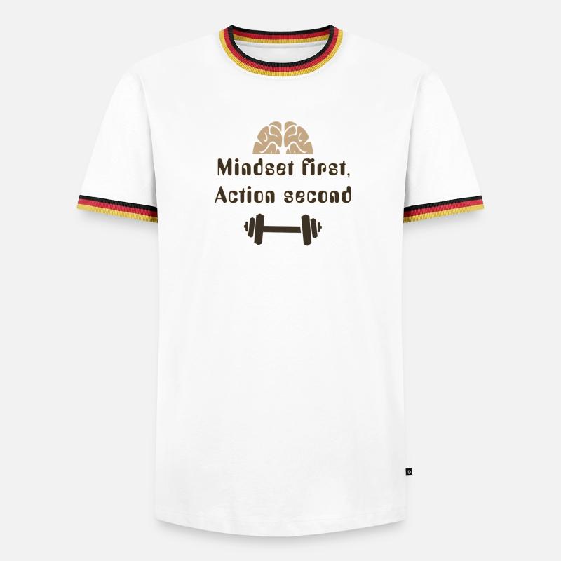 MIndsetFirstActionSecond_20250924 - Männer Kontrast-T-Shirt - Weiß/Dreifarbig