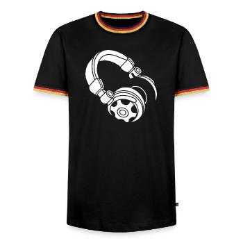 Silhouette du casque : DJ & Music Vibes - T-shirt contrasté Homme - noir/tricolore - Devant - AI Model Male 178 light (178cm) & AI Model Male 185 light (185cm)