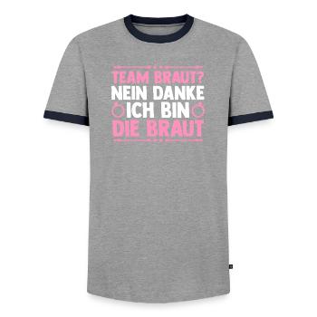 Bachelor Party Team Bride Hen Party - Men's Ringer Shirt - grey/navy  - Front - AI Model Female 172 light (172cm) & AI Model Male 178 light (178cm)
