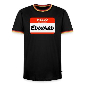 Hello My Name Is Edward Label Name Tag - Men's Ringer Shirt - black/tricolour - Front - AI Model Male 178 light (178cm) & AI Model Male 185 light (185cm)
