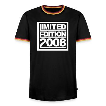 Limited Edition 2008 Design Birthday - Men's Ringer Shirt - black/tricolour - Front - AI Model Male 178 light (178cm) & AI Model Male 185 light (185cm)