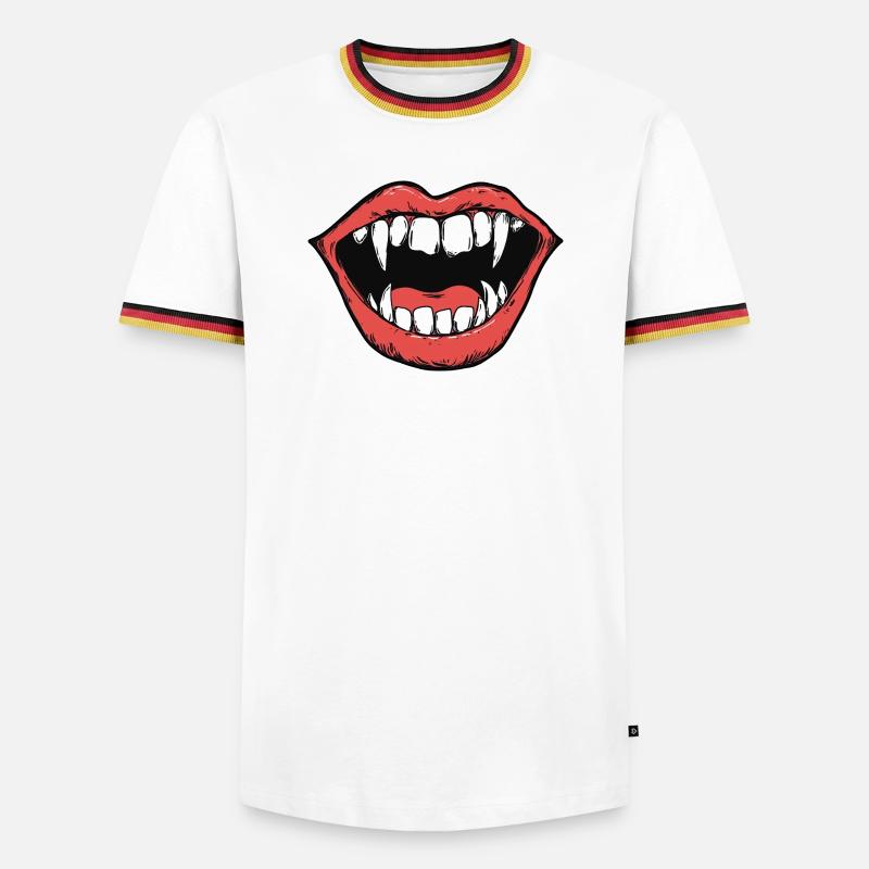 vampire mouth, sharp teeth, bite - Men's Ringer Shirt - white/tricolour