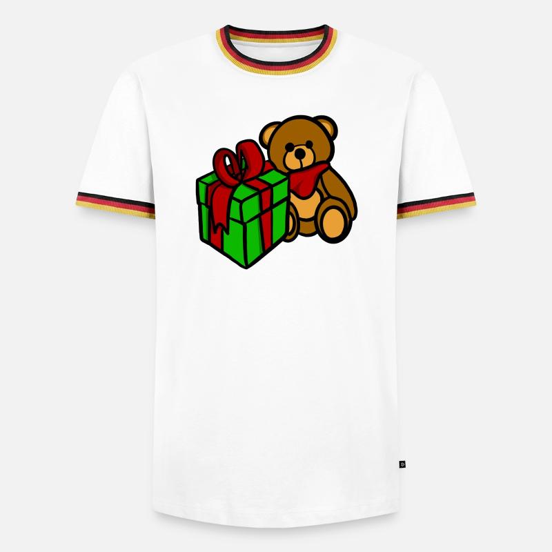 Teddy hat ein Geschenk - Männer Kontrast-T-Shirt - Weiß/Dreifarbig