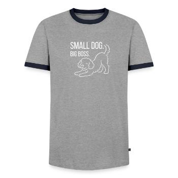 Zwergpudel, Malti-poo oder Königspudel  - Männer Kontrast-T-Shirt - Grau/Navy  - Vorne - AI Model Female 172 light (172cm) & AI Model Male 178 light (178cm)