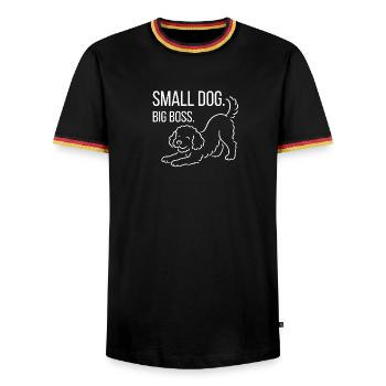 Zwergpudel, Malti-poo oder Königspudel  - Männer Kontrast-T-Shirt - Schwarz/Dreifarbig - Vorne - AI Model Male 178 light (178cm) & AI Model Male 185 light (185cm)