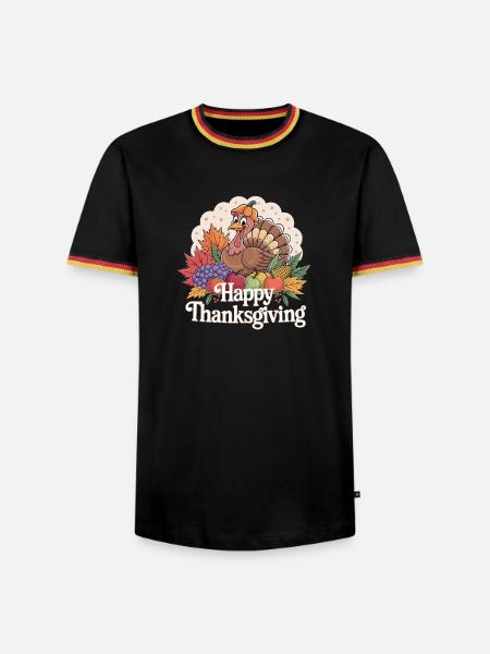 Fröhliches Thanksgiving Truthahn Herbstmotiv - Männer Kontrast-T-Shirt - Schwarz/Dreifarbig