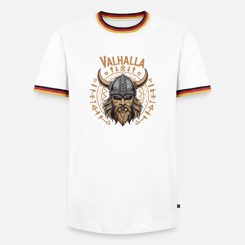 Mächtiger Wikinger mit Walhalla-Helm - Männer Kontrast-T-Shirt - Weiß/Dreifarbig