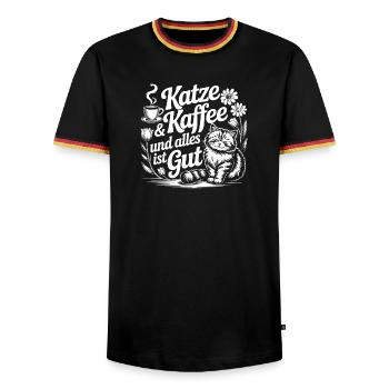 Katz Kaffee Und Alles Ist Gut - Männer Kontrast-T-Shirt - Schwarz/Dreifarbig - Vorne - AI Model Male 178 light (178cm) & AI Model Male 185 light (185cm)