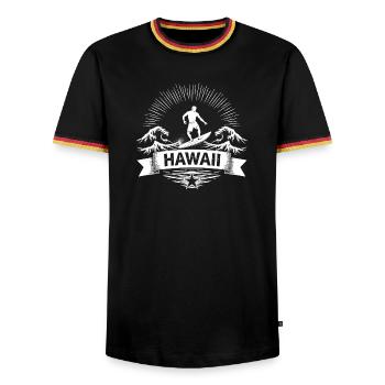 Hawaii Surfer Wellenreiter auf Pazifikwelle - Männer Kontrast-T-Shirt - Schwarz/Dreifarbig - Vorne - AI Model Male 178 light (178cm) & AI Model Male 185 light (185cm)