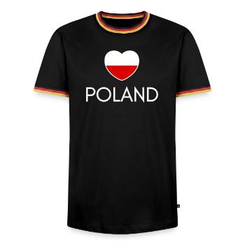 Heart with Poland flag, Polish pride - Men's Ringer Shirt - black/tricolour - Front - AI Model Male 178 light (178cm) & AI Model Male 185 light (185cm)