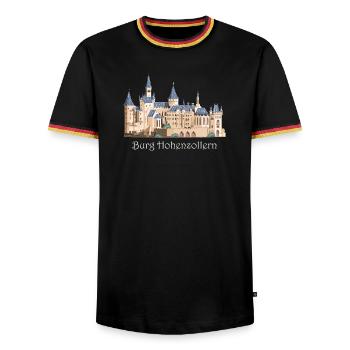 Illustration du château de Hohenzollern, dessin à la main - T-shirt contrasté Homme - noir/tricolore - Devant - AI Model Male 178 light (178cm) & AI Model Male 185 light (185cm)