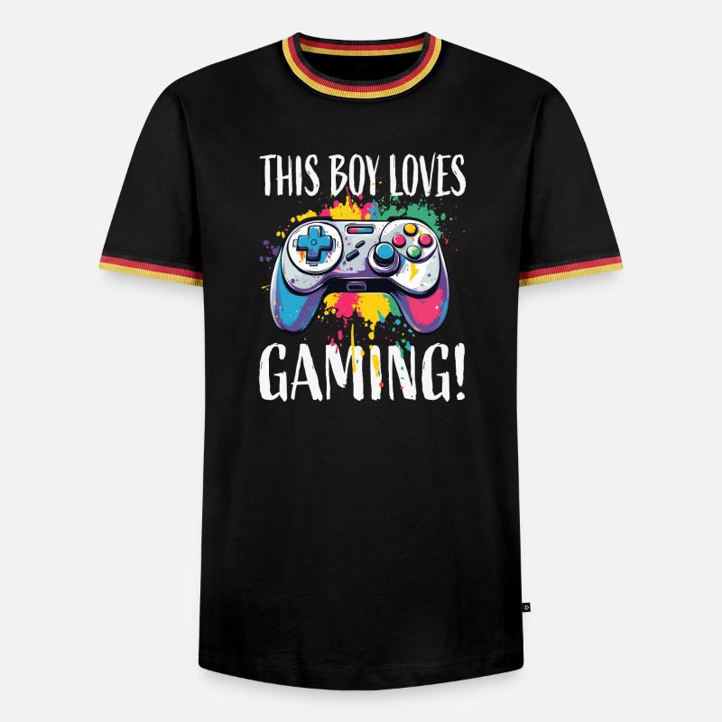 Junge liebt Gaming – bunte Controller-Splash - Männer Kontrast-T-Shirt - Schwarz/Dreifarbig
