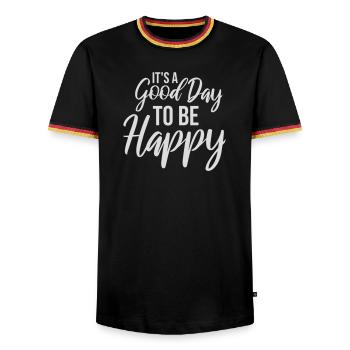 Good Day Be Happy Positive Motivation Happiness Saying - Men's Ringer Shirt - black/tricolour - Front - AI Model Male 178 light (178cm) & AI Model Male 185 light (185cm)