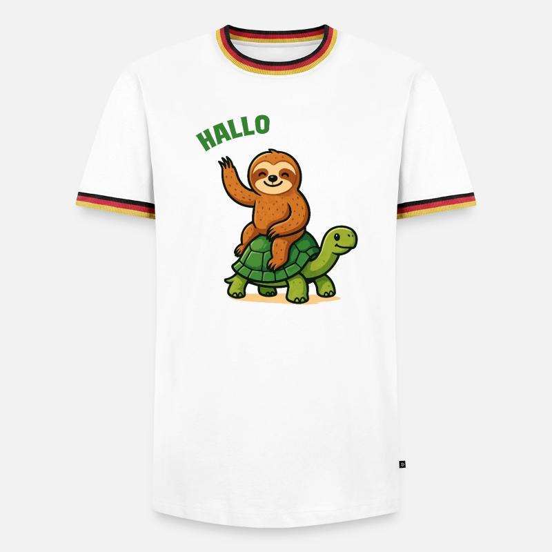 Hello sloth on turtle - Men's Ringer Shirt - white/tricolour