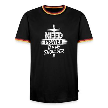 Brauche Gebet, tipp mir auf die Schulter - Männer Kontrast-T-Shirt - Schwarz/Dreifarbig - Vorne - AI Model Male 178 light (178cm) & AI Model Male 185 light (185cm)