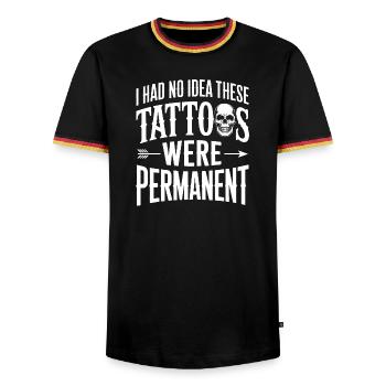 Tattoo-Witz: Diese waren dauerhaft - Männer Kontrast-T-Shirt - Schwarz/Dreifarbig - Vorne - AI Model Male 178 light (178cm) & AI Model Male 185 light (185cm)