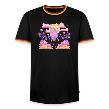 Pastel owl magic over cupcakes - Men's Ringer Shirt - black/tricolour - Front - AI Model Male 178 light (178cm) & AI Model Male 185 light (185cm)