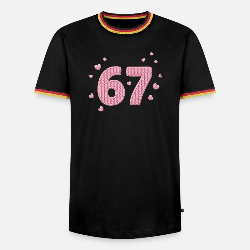 6 7 Meme – Pink Heart Pattern - Männer Kontrast-T-Shirt - Schwarz/Dreifarbig