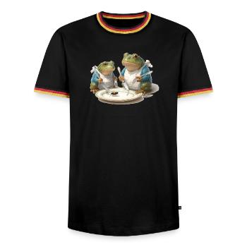 Frog Dinner: Fly on a Plate - Men's Ringer Shirt - black/tricolour - Front - AI Model Male 178 light (178cm) & AI Model Male 185 light (185cm)