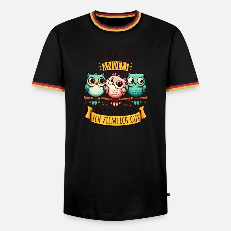 Anderssein – Eulen mit Spruch & Persönlichkeit - Männer Kontrast-T-Shirt - Schwarz/Dreifarbig
