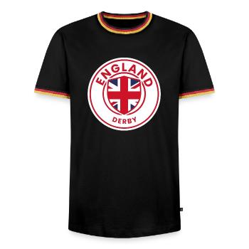 Union Jack Shield Design - Men's Ringer Shirt - black/tricolour - Front - AI Model Male 178 light (178cm) & AI Model Male 185 light (185cm)