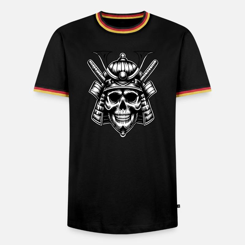 Schädel Samurai Krieger Emblem - Männer Kontrast-T-Shirt - Schwarz/Dreifarbig