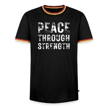 Peace Through Strength  - Men's Ringer Shirt - black/tricolour - Front - AI Model Male 178 light (178cm) & AI Model Male 185 light (185cm)