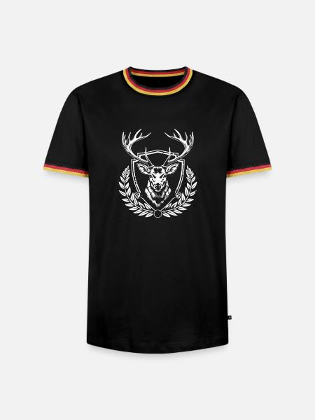 Hirschkopf Wappen mit Lorbeer - Männer Kontrast-T-Shirt - Schwarz/Dreifarbig