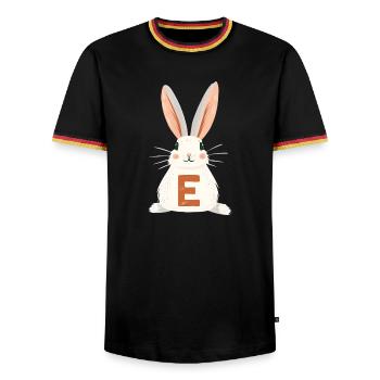 E Letter - Bunny - Personalizable - Men's Ringer Shirt - black/tricolour - Front - AI Model Male 178 light (178cm) & AI Model Male 185 light (185cm)