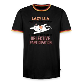 Lustige Katzenliebhaberin, Mama, faule Person - Männer Kontrast-T-Shirt - Schwarz/Dreifarbig - Vorne - AI Model Male 178 light (178cm) & AI Model Male 185 light (185cm)