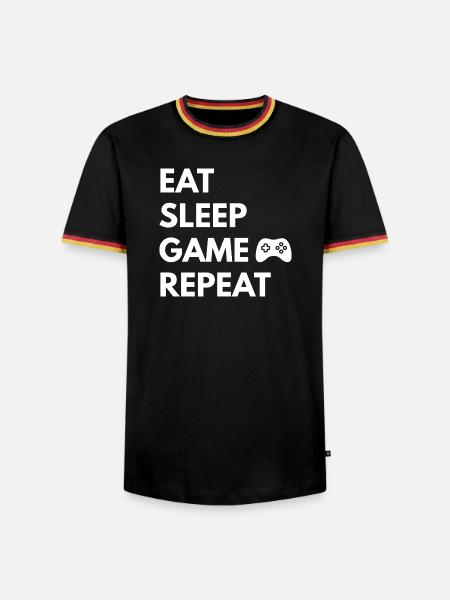 Eat Sleep Game Repeat – Gaming Motto - Männer Kontrast-T-Shirt - Schwarz/Dreifarbig