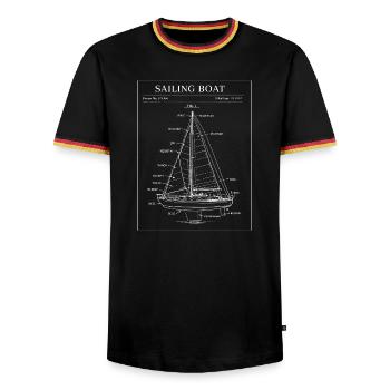 Sailing Boat Blueprint Line Art - Men's Ringer Shirt - black/tricolour - Front - AI Model Male 178 light (178cm) & AI Model Male 185 light (185cm)