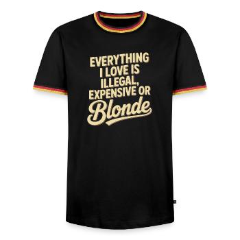 Everything I Love Illegal Expensive Blonde Männer - Männer Kontrast-T-Shirt - Schwarz/Dreifarbig - Vorne - AI Model Male 178 light (178cm) & AI Model Male 185 light (185cm)
