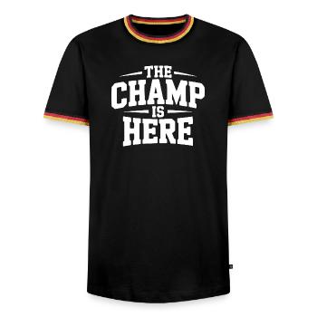 Der Champion ist da - Männer Kontrast-T-Shirt - Schwarz/Dreifarbig - Vorne - AI Model Male 178 light (178cm) & AI Model Male 185 light (185cm)