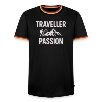 Passion for travel Mountain hiking - Traveller Passion - Men's Ringer Shirt - black/tricolour - Front - AI Model Male 178 light (178cm) & AI Model Male 185 light (185cm)