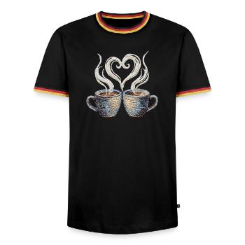 Coffee date Valentinstag bestickter Look (gedruckt) - Männer Kontrast-T-Shirt - Schwarz/Dreifarbig - Vorne - AI Model Male 178 light (178cm) & AI Model Male 185 light (185cm)