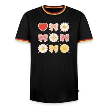 Pastel Daisy Bows Heart Pattern - Men's Ringer Shirt - black/tricolour - Front - AI Model Male 178 light (178cm) & AI Model Male 185 light (185cm)