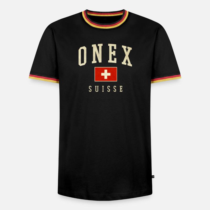 ONEX Schweiz Design - Schweizer Flagge - Männer Kontrast-T-Shirt - Schwarz/Dreifarbig