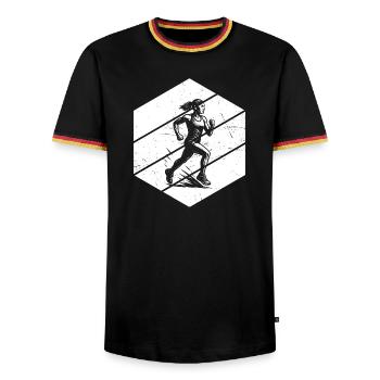 Running Fokus pur - Männer Kontrast-T-Shirt - Schwarz/Dreifarbig - Vorne - AI Model Male 178 light (178cm) & AI Model Male 185 light (185cm)