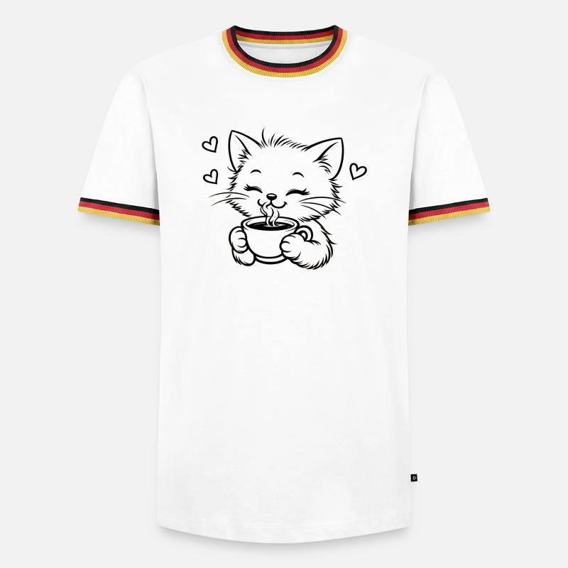 Kitten drinks coffee cuddle magic - Men's Ringer Shirt - white/tricolour